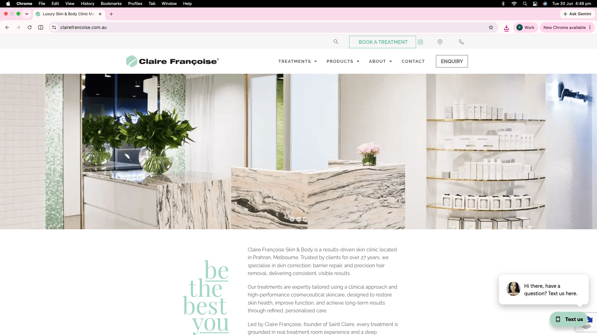 Claire Francoise Skin & Body clinic interior