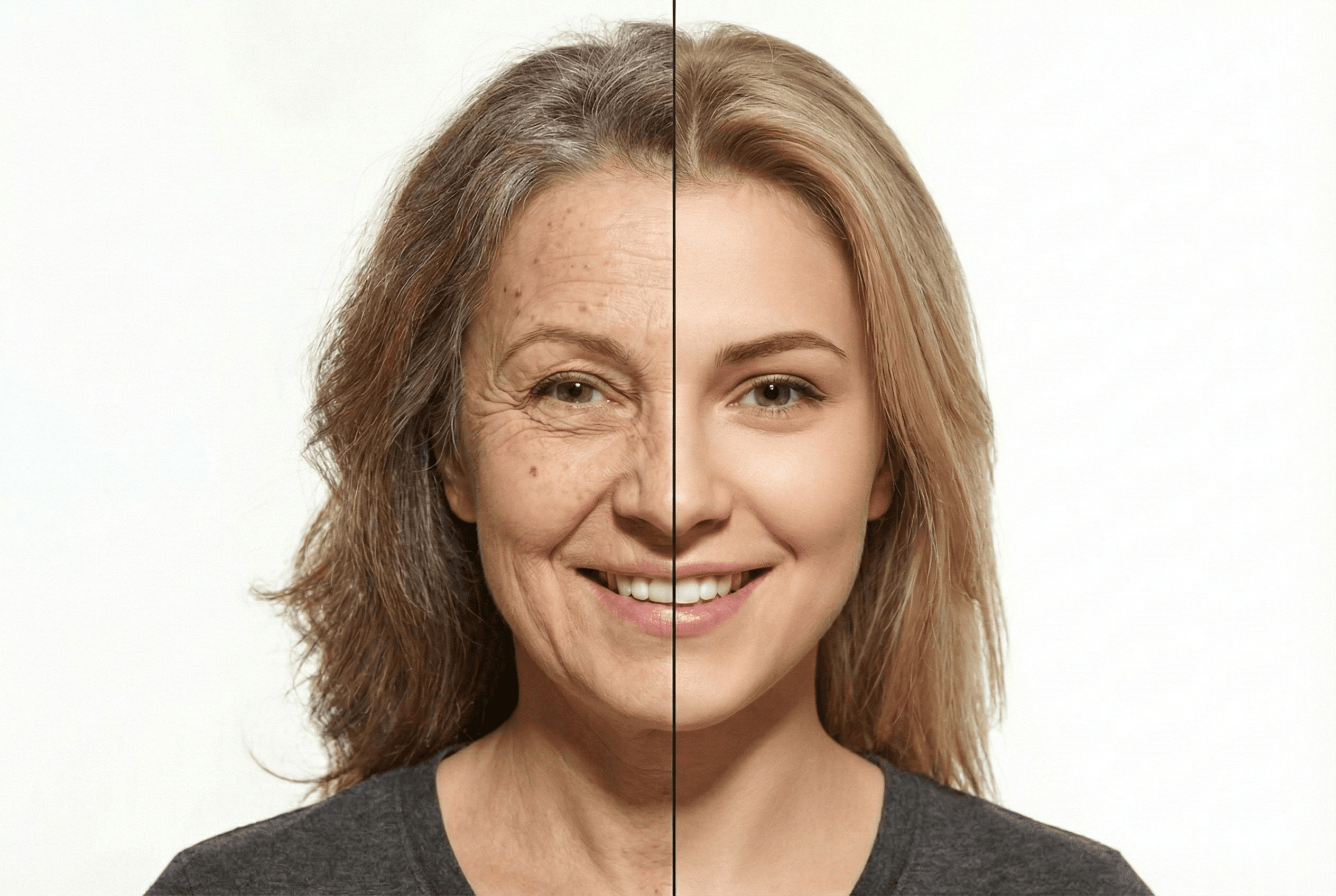 Woman face before and after
